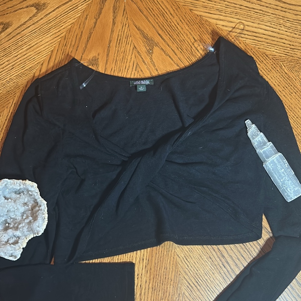 Wild Fable Black Long Sleeve Crop Top